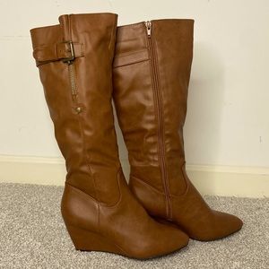 Adriana brown wedge boots size 7
